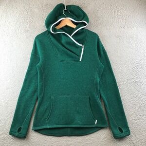 Stio Womens Green Fleece Pullover Hoodie Thumb Hole Pockets Small